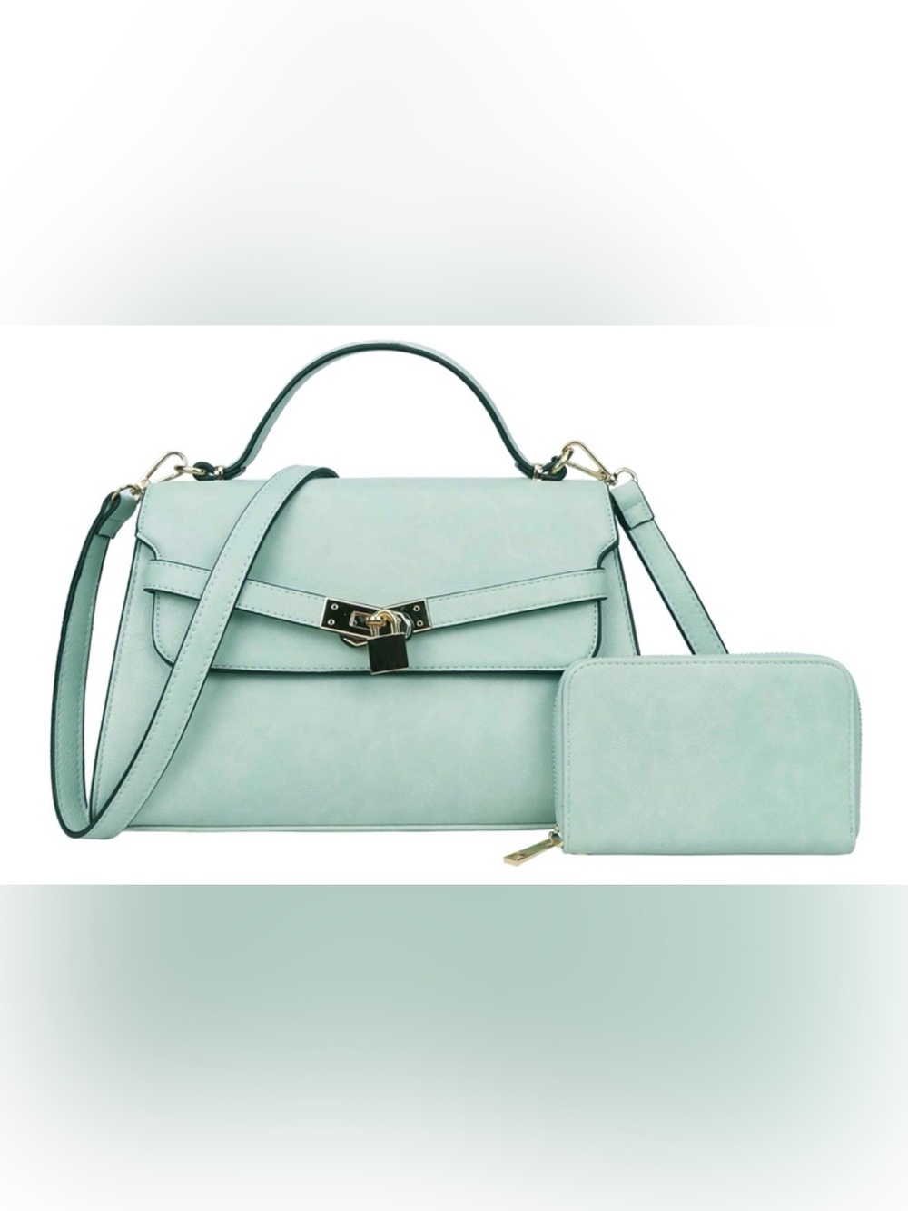 NWT 2 Pc Elegant Mint Green Top-Handle Bag w Removable Strap and Matching Wallet